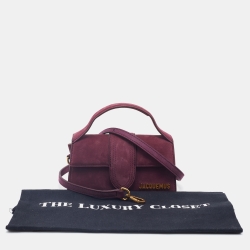 Pre Owned Jacquemus Burgundy Nubuck Leather Le Bambino Mini Top Handle Bag.