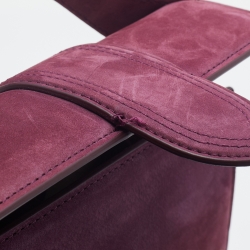 Pre Owned Jacquemus Burgundy Nubuck Leather Le Bambino Mini Top Handle Bag.