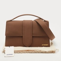 مملوكة مسبقًا Jacquemus Brown Nubuck Leather Le Bambinou Top Handle Bag