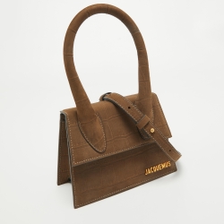 Pre Owned Jacquemus Brown Nubuck Leather Le Chiquito Moyen Top Handle Bag