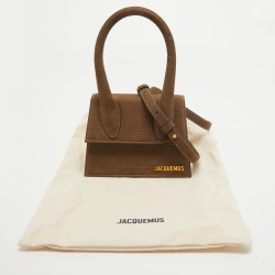 Pre Owned Jacquemus Brown Nubuck Leather Le Chiquito Moyen Top Handle Bag