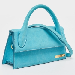 Pre Owned Jacquemus Blue Nubuck Long Le Chiquito Top Handle Bag