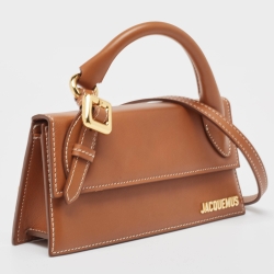 Jacquemus Brown Leather Long Le Chiquito BoucleTop Handle Bag