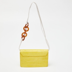 Pre Owned Jacquemus Yellow Croc Embossed Leather La Riviera Shoulder Bag