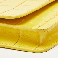 Pre Owned Jacquemus Yellow Croc Embossed Leather La Riviera Shoulder Bag