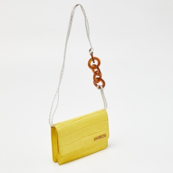 Pre Owned Jacquemus Yellow Croc Embossed Leather La Riviera Shoulder Bag