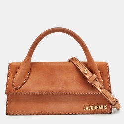 Brown Nubuck Leather Long Le Chiquito Top Handle