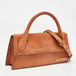 Pre Owned Jacquemus Brown Nubuck Leather Long Le Chiquito Top Handle Bag