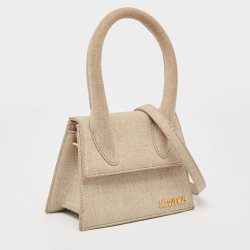 Pre Owned Jacquemus Beige Canvas Le Chiquito Moyen Top Handle Bag