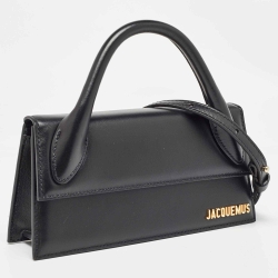 Pre Owned حقيبة جاكويموس لي تشيكيتو جلد أسود لامع بيد علوية