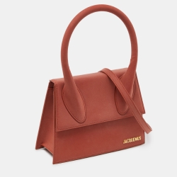 Pre Owned Jacquemus Brick Brown Nubuck Leather Grand Le Chiquito Top Handle Bag
