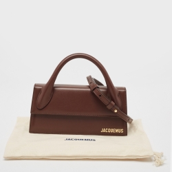 Pre Owned Jacquemus Dark Brown Leather Long Le Chiquito Top Handle Bag