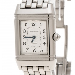 Jaeger LeCoultre White/Mother of Pearl Stainless Steel Diamonds Reverso Classic Duetto Women's Wristwatch 20 mm