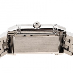 Jaeger LeCoultre White/Mother of Pearl Stainless Steel Diamonds Reverso Classic Duetto Women's Wristwatch 20 mm