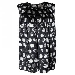 Jason Wu Black Floral Printed Silk Pleat Detail Sleeveless Top M