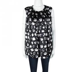 Jason Wu Black Floral Printed Silk Pleat Detail Sleeveless Top M