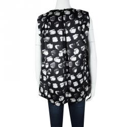 Jason Wu Black Floral Printed Silk Pleat Detail Sleeveless Top M