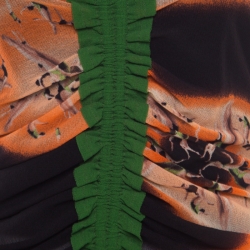 Jean Paul Gaultier Soleil Multicolor Printed Nylon Mesh Ruched Long Sleeve Top L