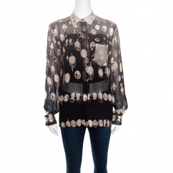 Jean Paul Gaultier Victorian Printed Sheer Silk Studded Shirt M