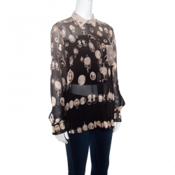 Jean Paul Gaultier Victorian Printed Sheer Silk Studded Shirt M