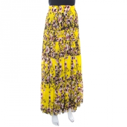 Pre Owned Jean Paul Gaultier Yellow Floral Printed Gauze Tiered Long Skirt M