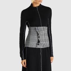 Jil Sander Grey Checkered Button Detail Wool-Blend Waist Belt DE 40