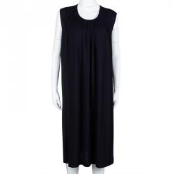 Pre Owned Jil Sander Navy Blue Knit Pleated Sleeveless Dress L
