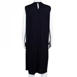 Pre Owned Jil Sander Navy Blue Knit Pleated Sleeveless Dress L