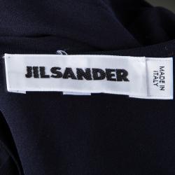 Pre Owned Jil Sander Navy Blue Knit Pleated Sleeveless Dress L