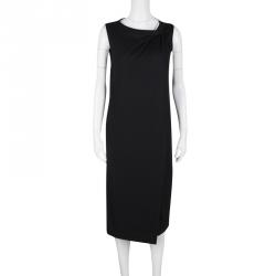 Jil Sander Black Knit Draped Front Sleeveless Dress L