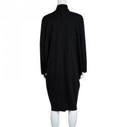 Pre Owned Jil Sander Black Slub Jersey Neck Tie Detail Oversized Dress M