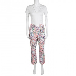 Jil Sander Neon Lunetta Paisley Print Tailored Cotton Trousers L