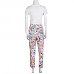 Jil Sander Neon Lunetta Paisley Print Tailored Cotton Trousers L