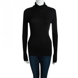 Pre Owned Jil Sander Black Cashmere Ribbed Knit Hooded Sweater S