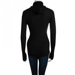 Pre Owned Jil Sander Black Cashmere Ribbed Knit Hooded Sweater S