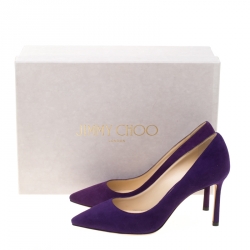 مملوكة مسبقًا حذاء كع ب عالي جيمي تشو مقدمة مدببة رومي سويدي بنفسجي مقاس 35.5