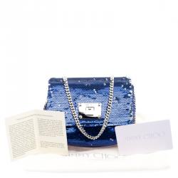 Pre Owned حقيبة كلتش جيمي تشو روبي أزرق/فضي مزخرفة بالترتر