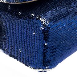 Pre Owned حقيبة كلتش جيمي تشو روبي أزرق/فضي مزخرفة بالترتر