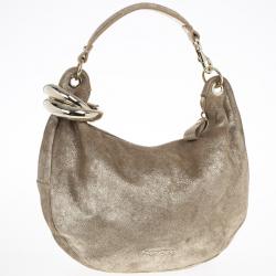 مملوكة مسبقًا Jimmy Choo Silver Metallic Leather Sky Bangle Hobo