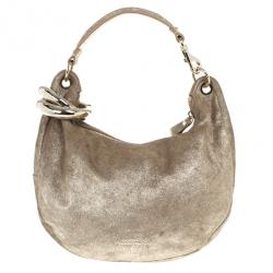 مملوكة مسبقًا Jimmy Choo Silver Metallic Leather Sky Bangle Hobo