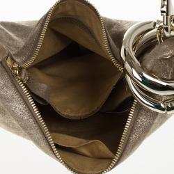 مملوكة مسبقًا Jimmy Choo Silver Metallic Leather Sky Bangle Hobo
