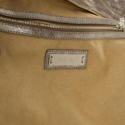 مملوكة مسبقًا Jimmy Choo Silver Metallic Leather Sky Bangle Hobo