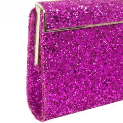 Pre Owned Jimmy Choo Dark Pink Cayla Coarse Glitter Clutch