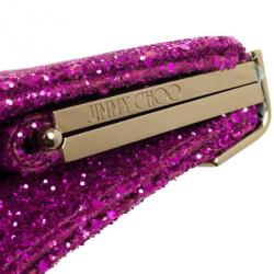 Pre Owned Jimmy Choo Dark Pink Cayla Coarse Glitter Clutch