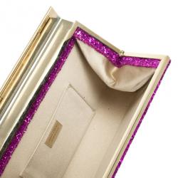 Pre Owned Jimmy Choo Dark Pink Cayla Coarse Glitter Clutch