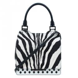 Pre Owned Jimmy Choo Black/White Zebra Print Calf Hair and Leather Amie Satchel