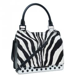 Pre Owned Jimmy Choo Black/White Zebra Print Calf Hair and Leather Amie Satchel