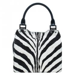 Pre Owned Jimmy Choo Black/White Zebra Print Calf Hair and Leather Amie Satchel