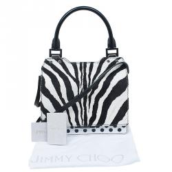Pre Owned Jimmy Choo Black/White Zebra Print Calf Hair and Leather Amie Satchel