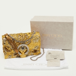 Jimmy Choo Yellow Brocade Fabric Chain Clutch